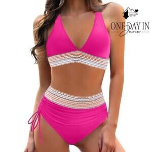 Blooming Jelly Drawstring Crop Bikini Swimsuit Size L